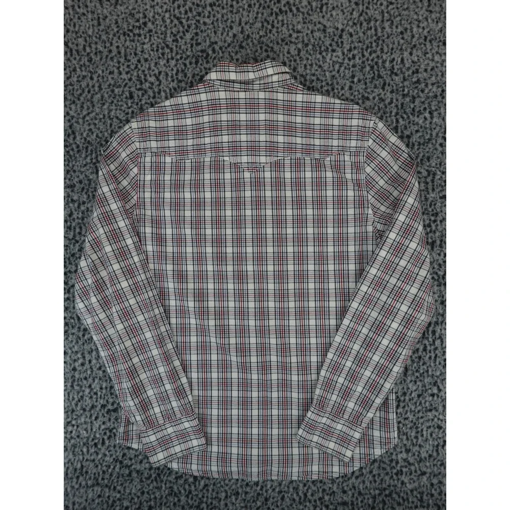 Levis Mens Western Pearl Snap Shirt M Plaid‎ Long Sleeve Red Blue White Cotton